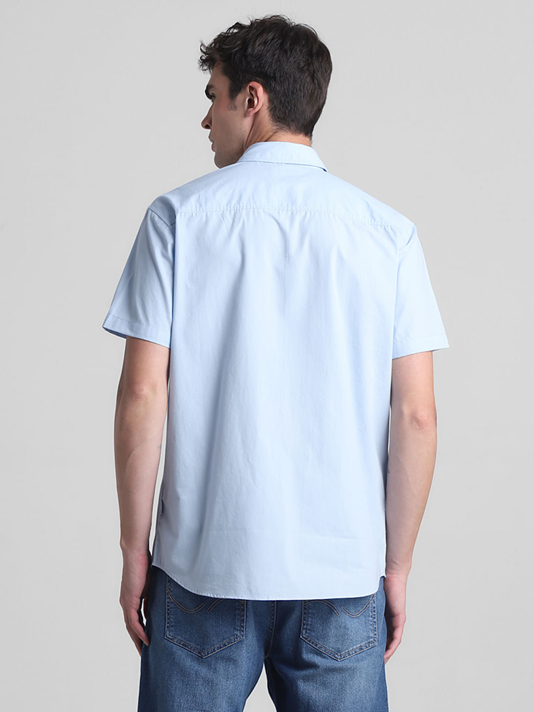 Blue Cotton Short Sleeves Shirt