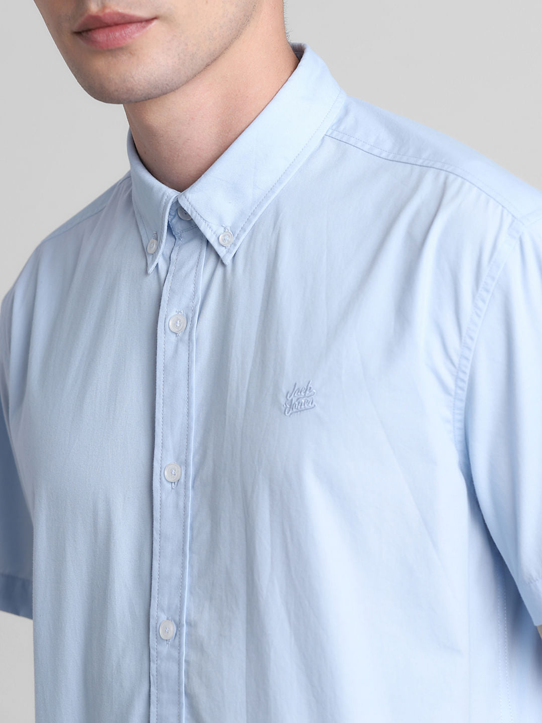 Blue Cotton Short Sleeves Shirt