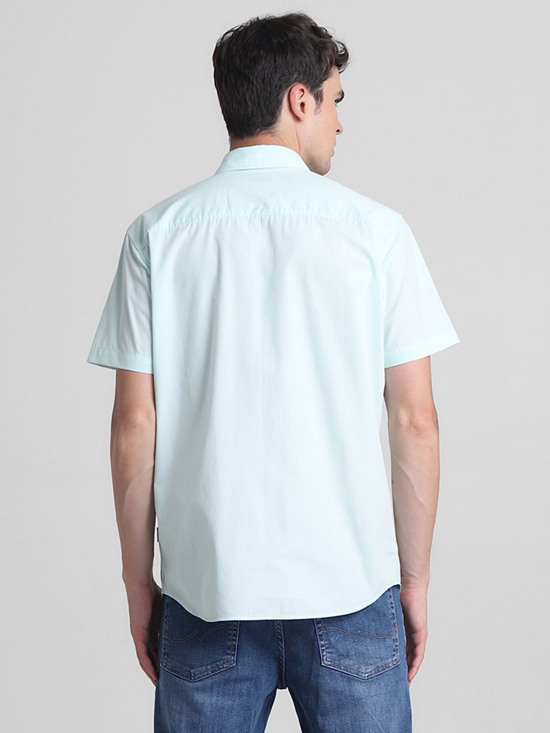 Green Cotton Short Sleeves Shirt