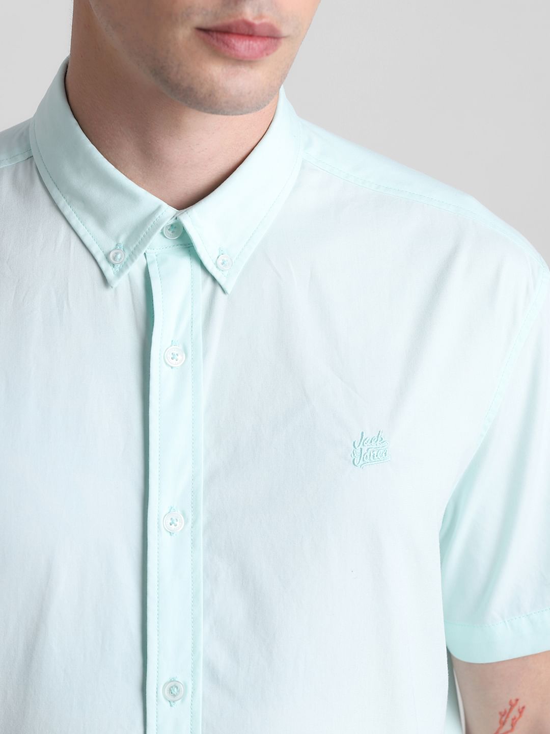 Green Cotton Short Sleeves Shirt