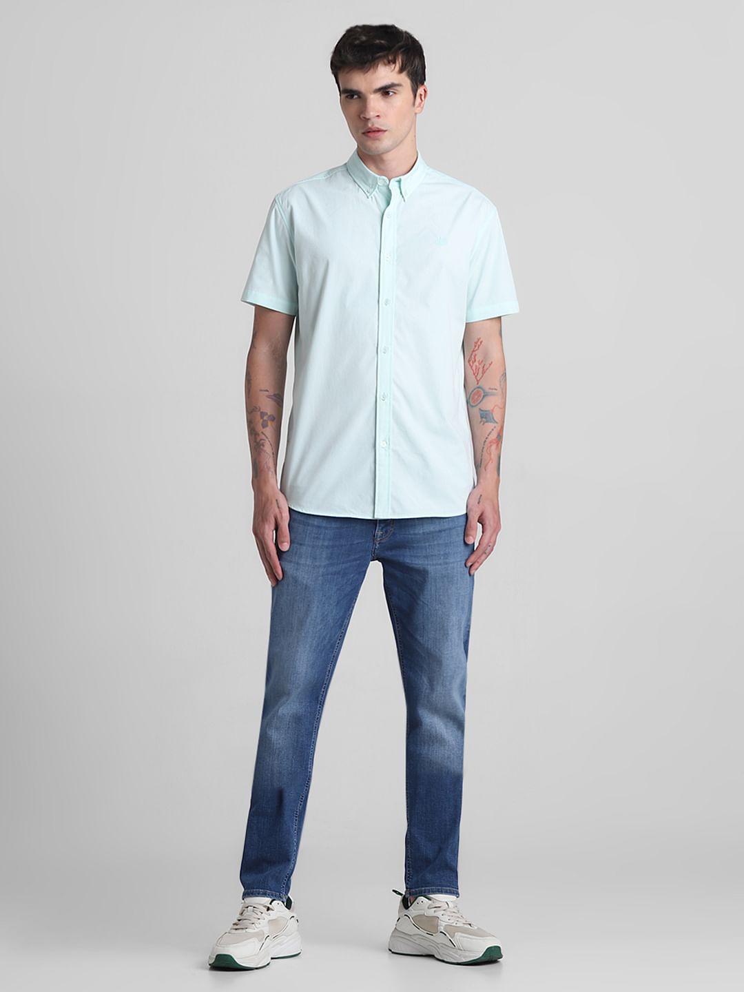 Green Cotton Short Sleeves Shirt