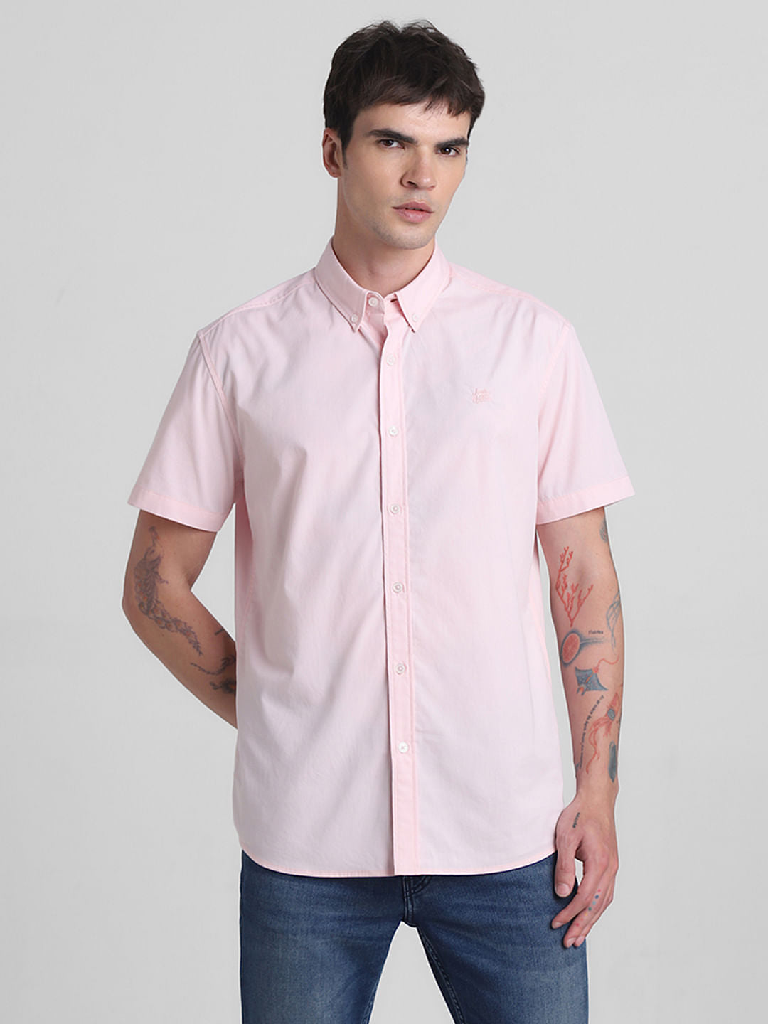 Pink Cotton Short Sleeves Shirt