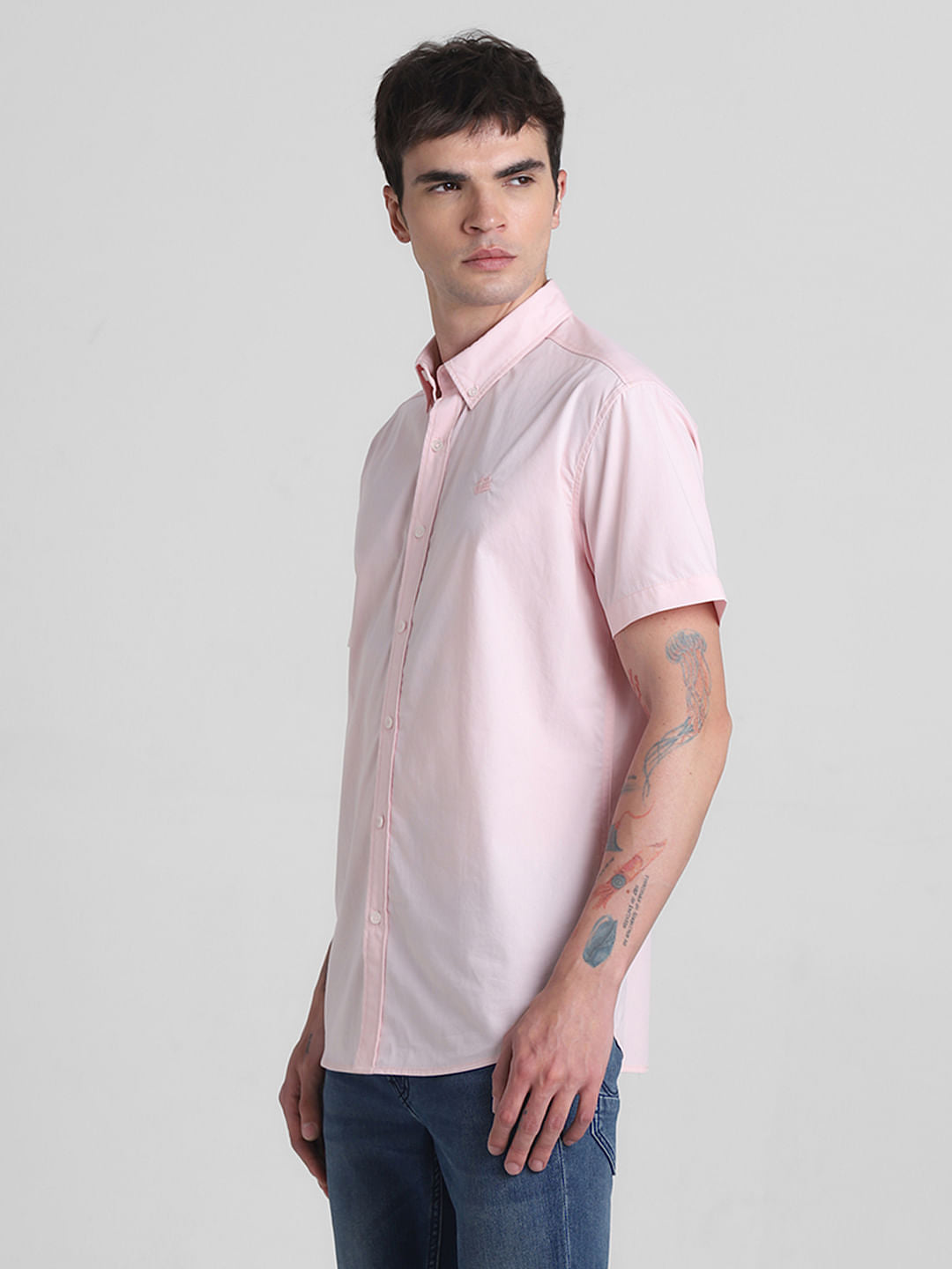 Pink Cotton Short Sleeves Shirt