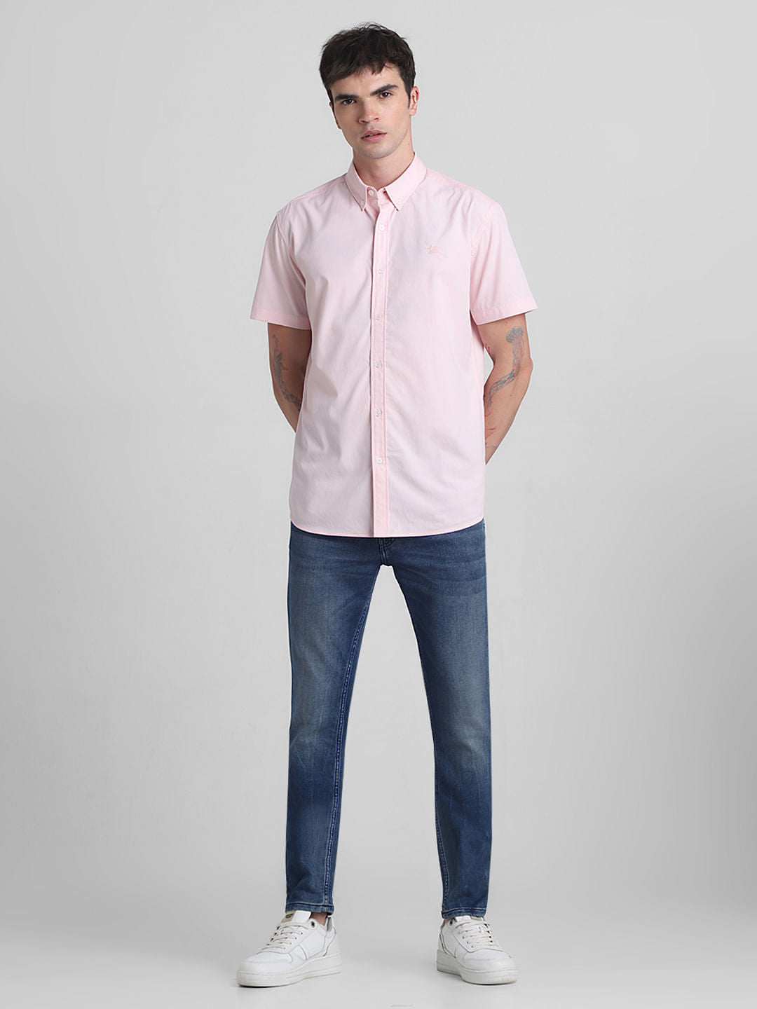 Pink Cotton Short Sleeves Shirt