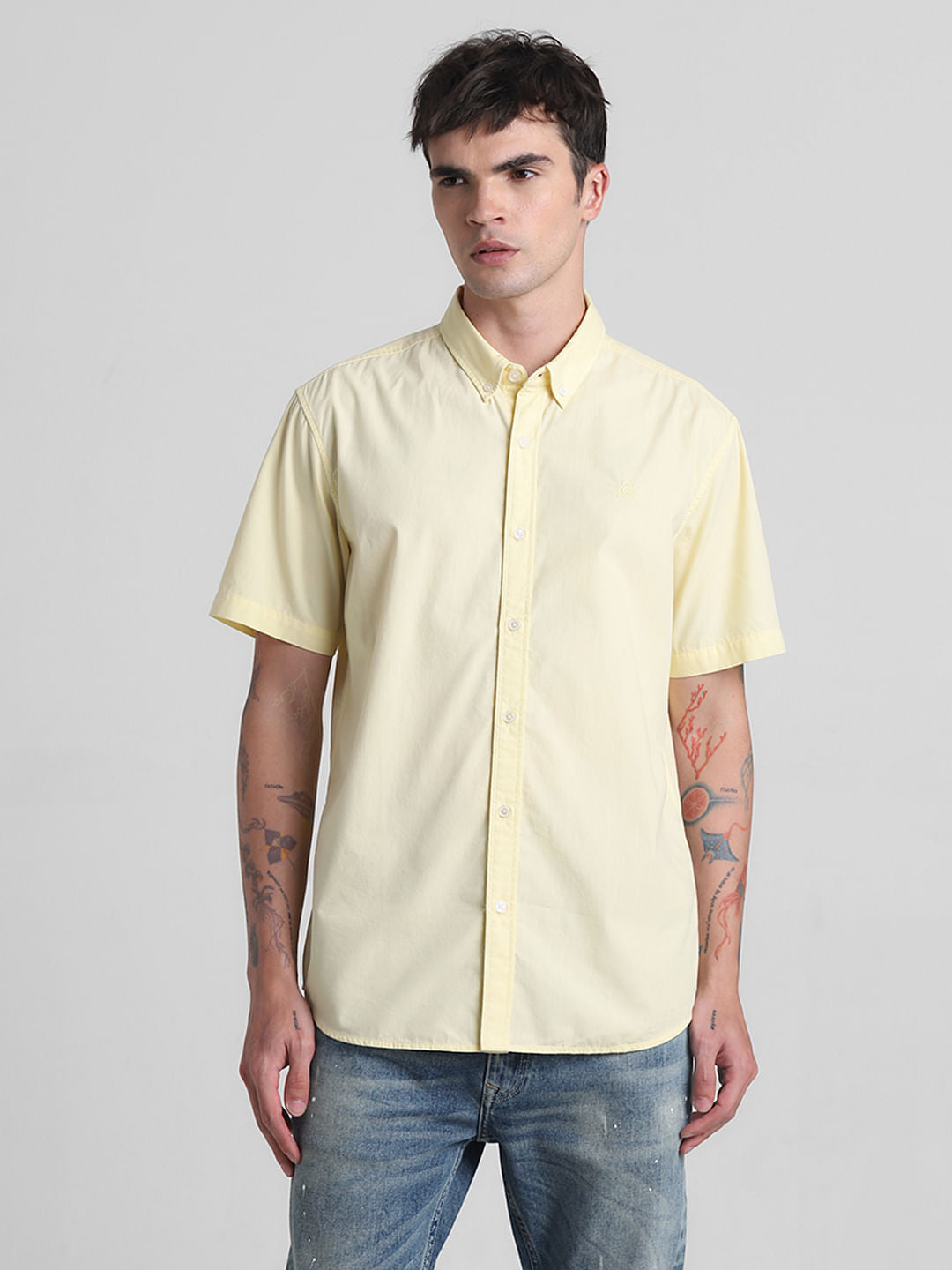 Yellow Cotton Short Sleeves Shirt