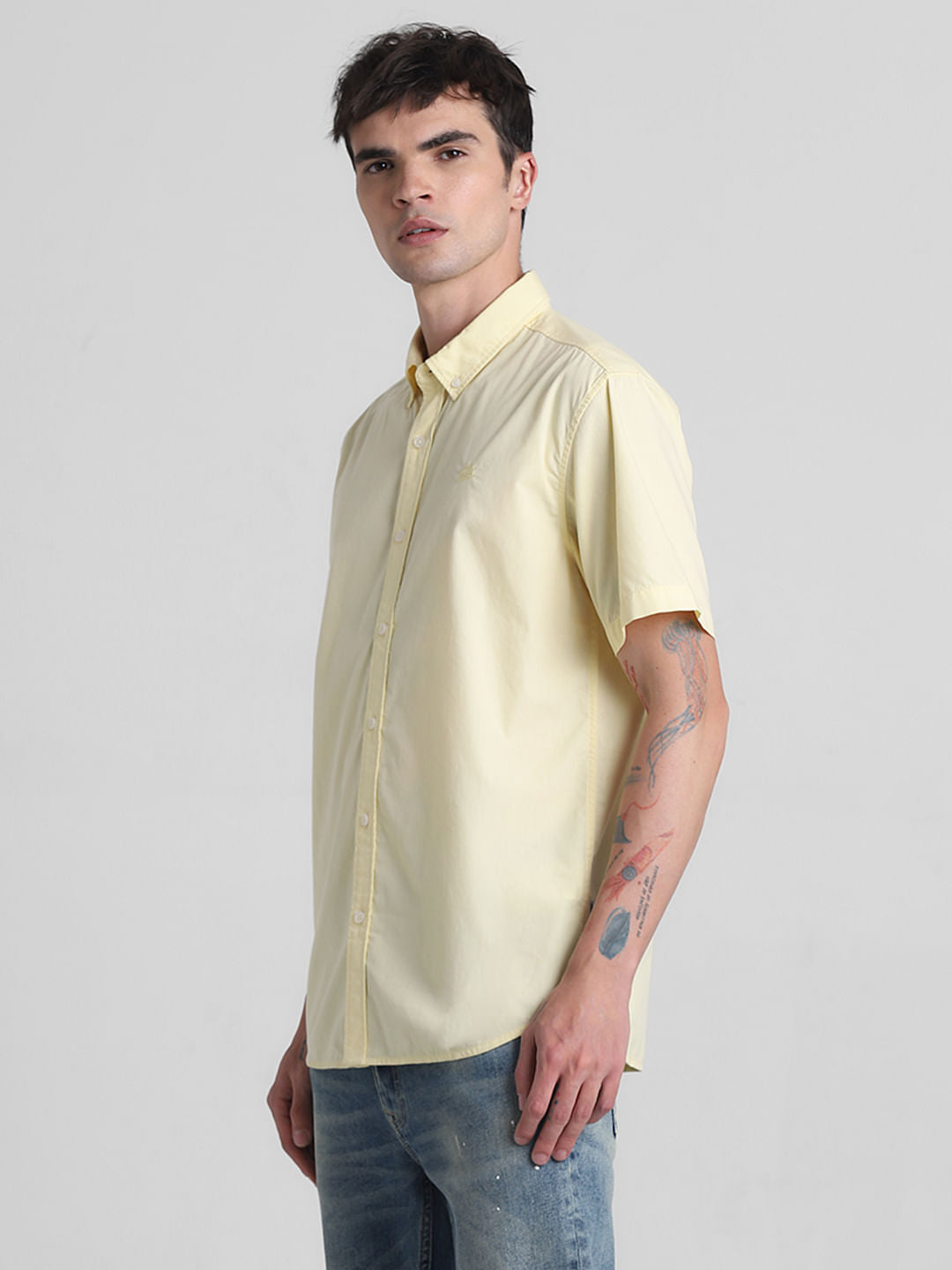 Yellow Cotton Short Sleeves Shirt