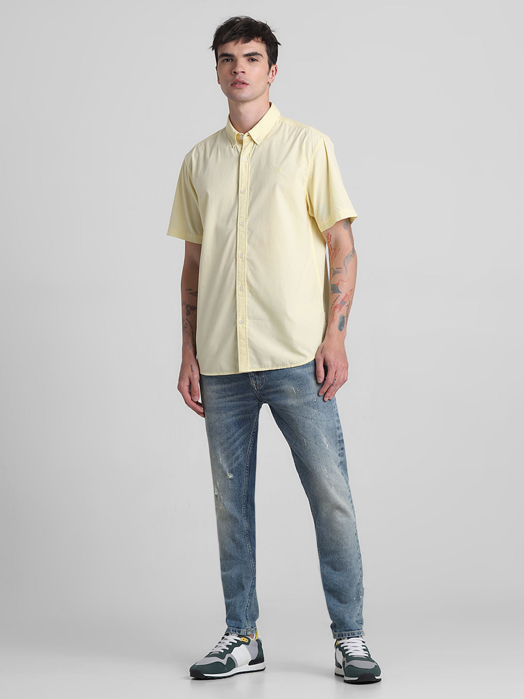 Yellow Cotton Short Sleeves Shirt