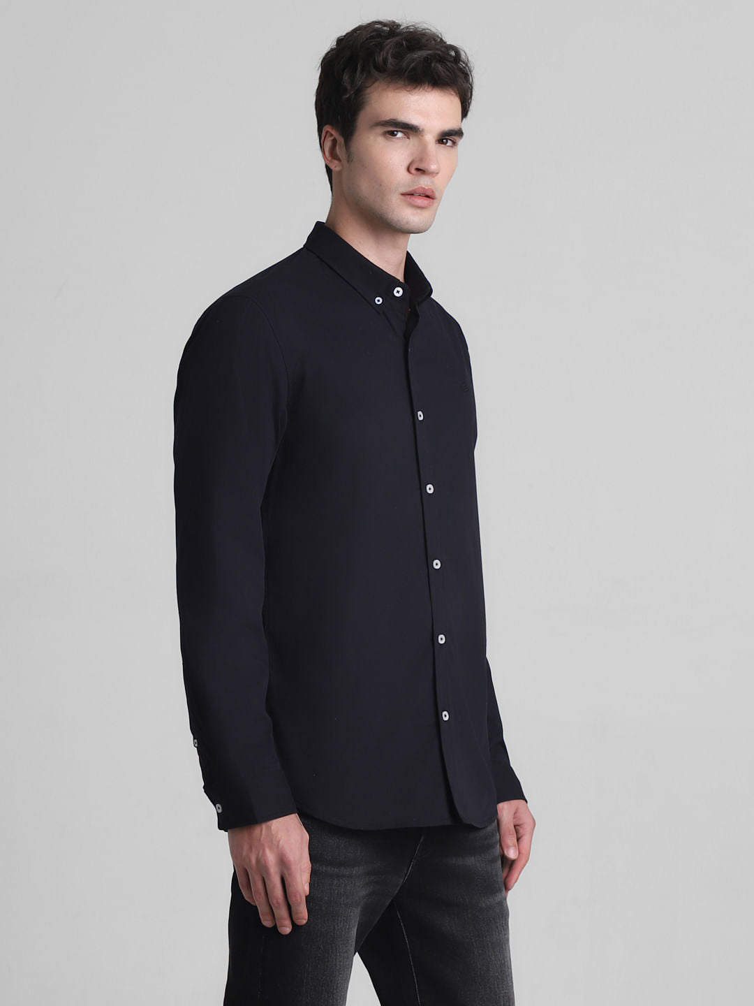 Black Cotton Full Sleeves Shirt