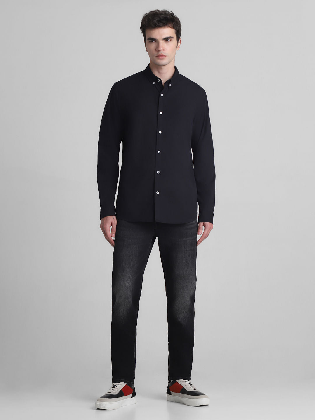 Black Cotton Full Sleeves Shirt