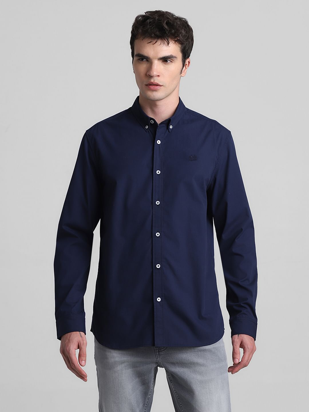 Dark Blue Cotton Full Sleeves Shirt