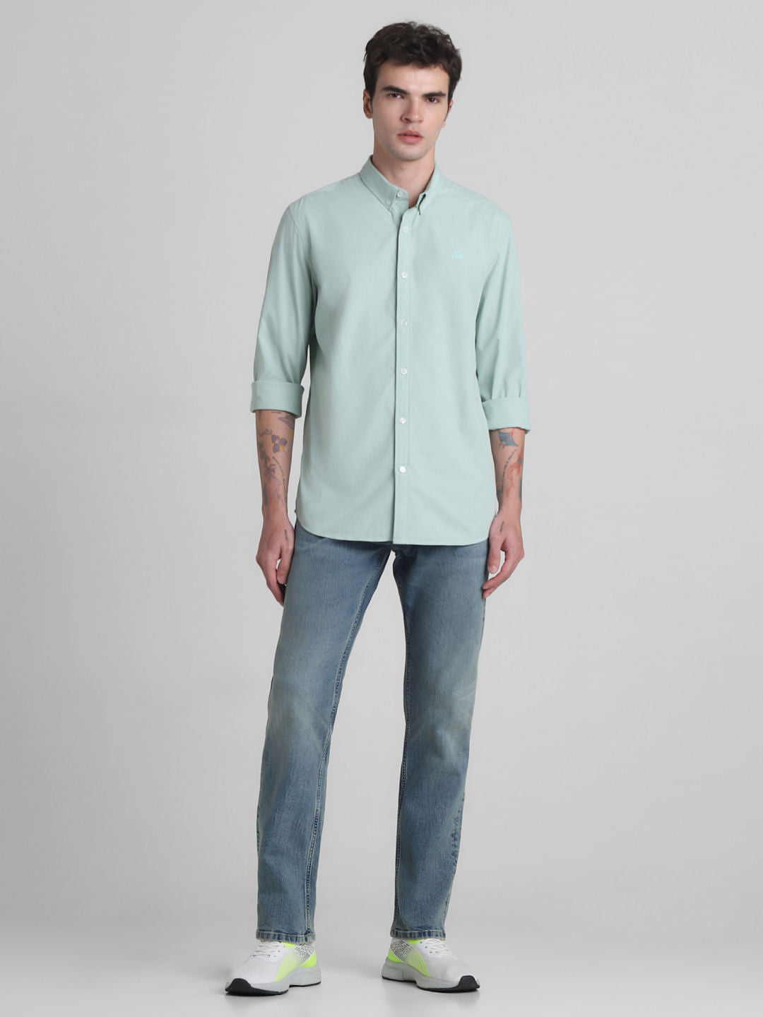 Green Cotton Full Sleeves Shirt