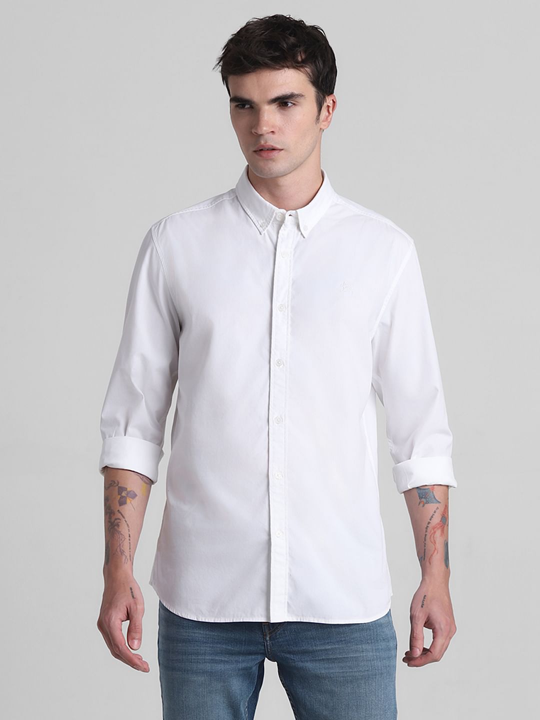 White Cotton Full Sleeves Shirt