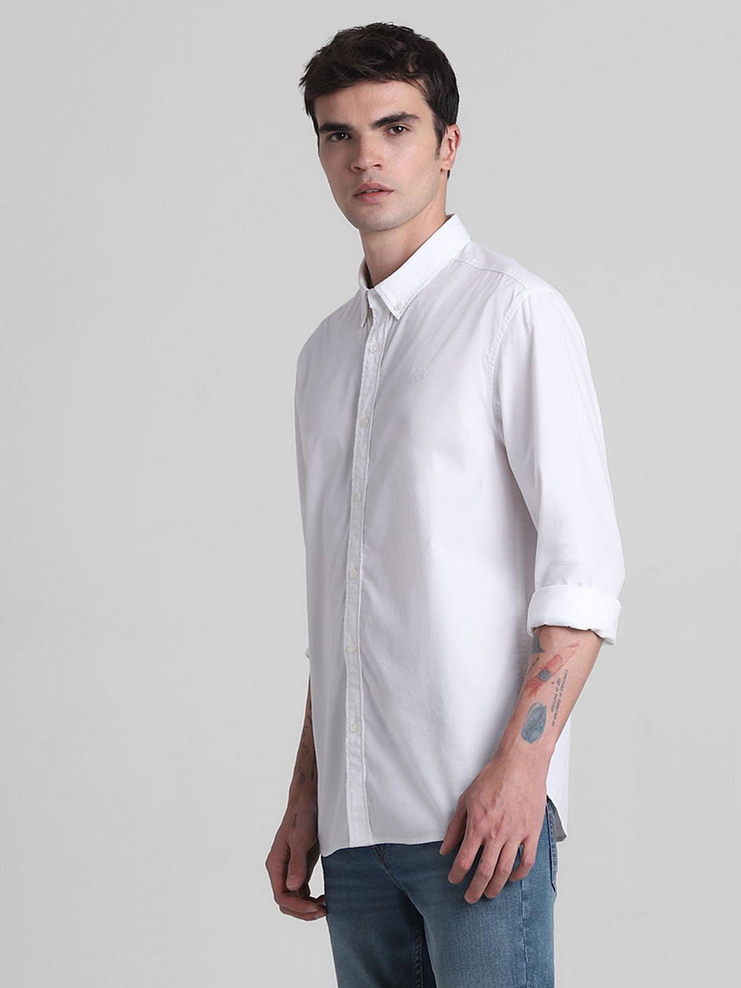 White Cotton Full Sleeves Shirt