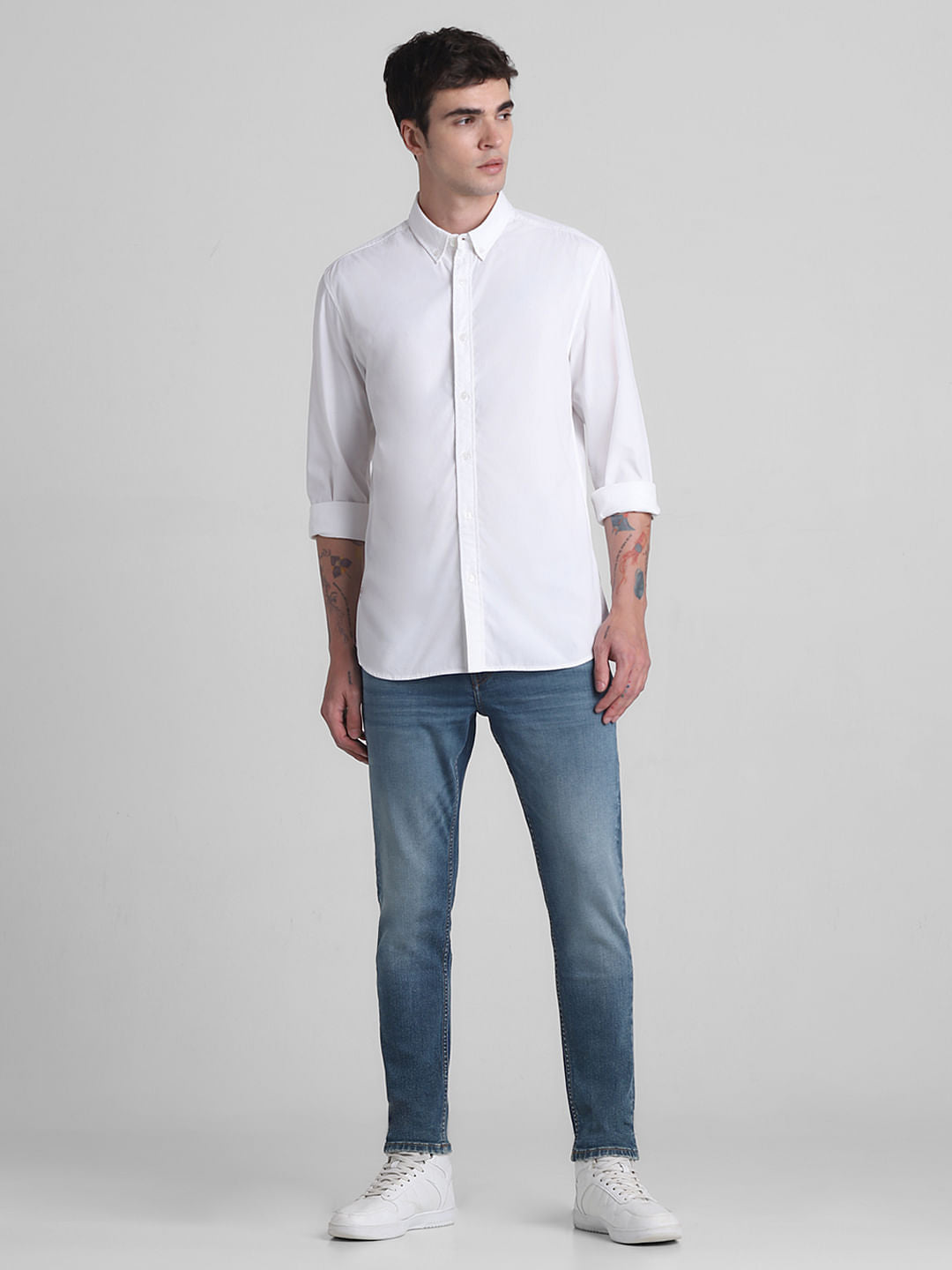 White Cotton Full Sleeves Shirt