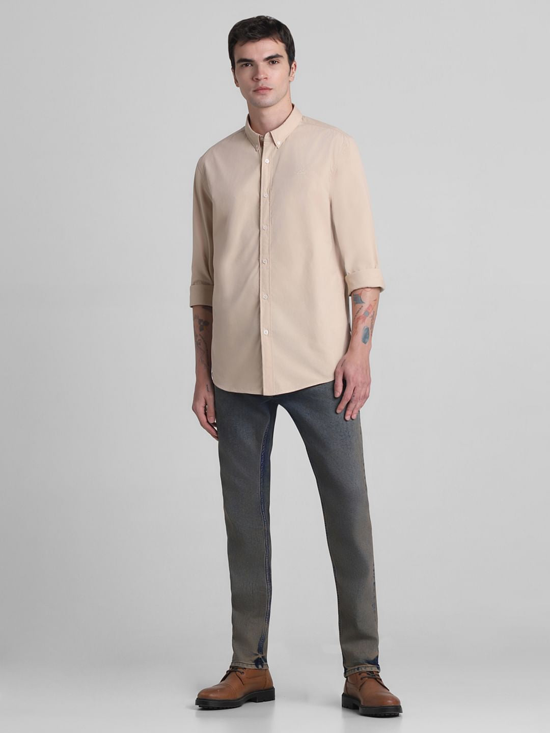 Brown Cotton Full Sleeves Shirt