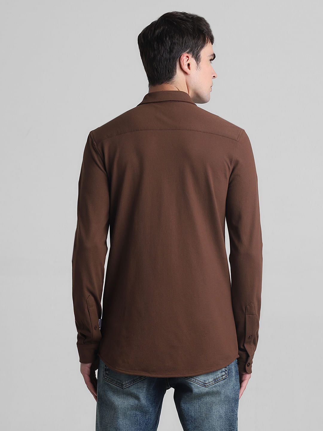 Brown Knitted Full Sleeves Shirt