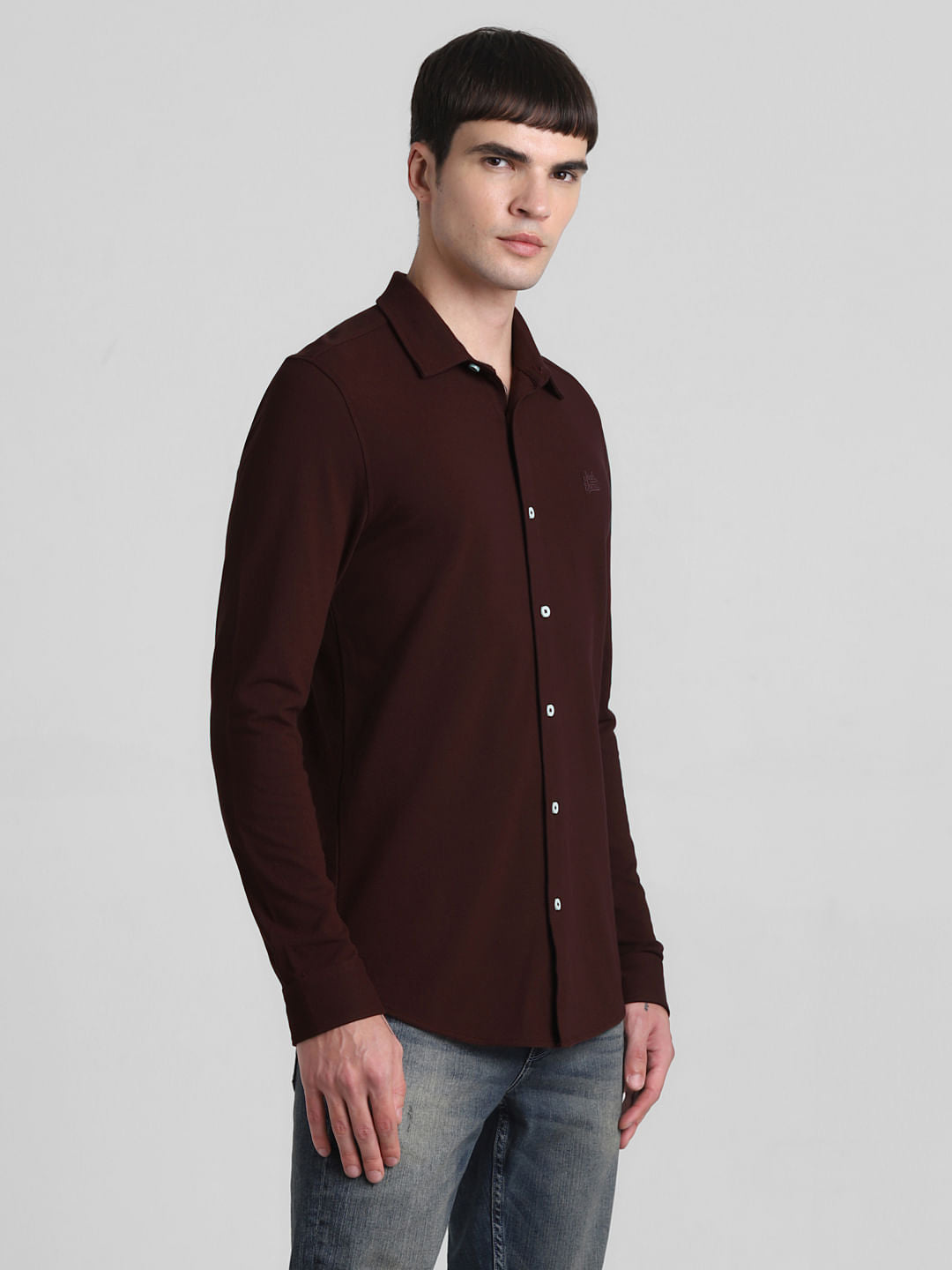 Dark Red Knit Full Sleeves Shirt