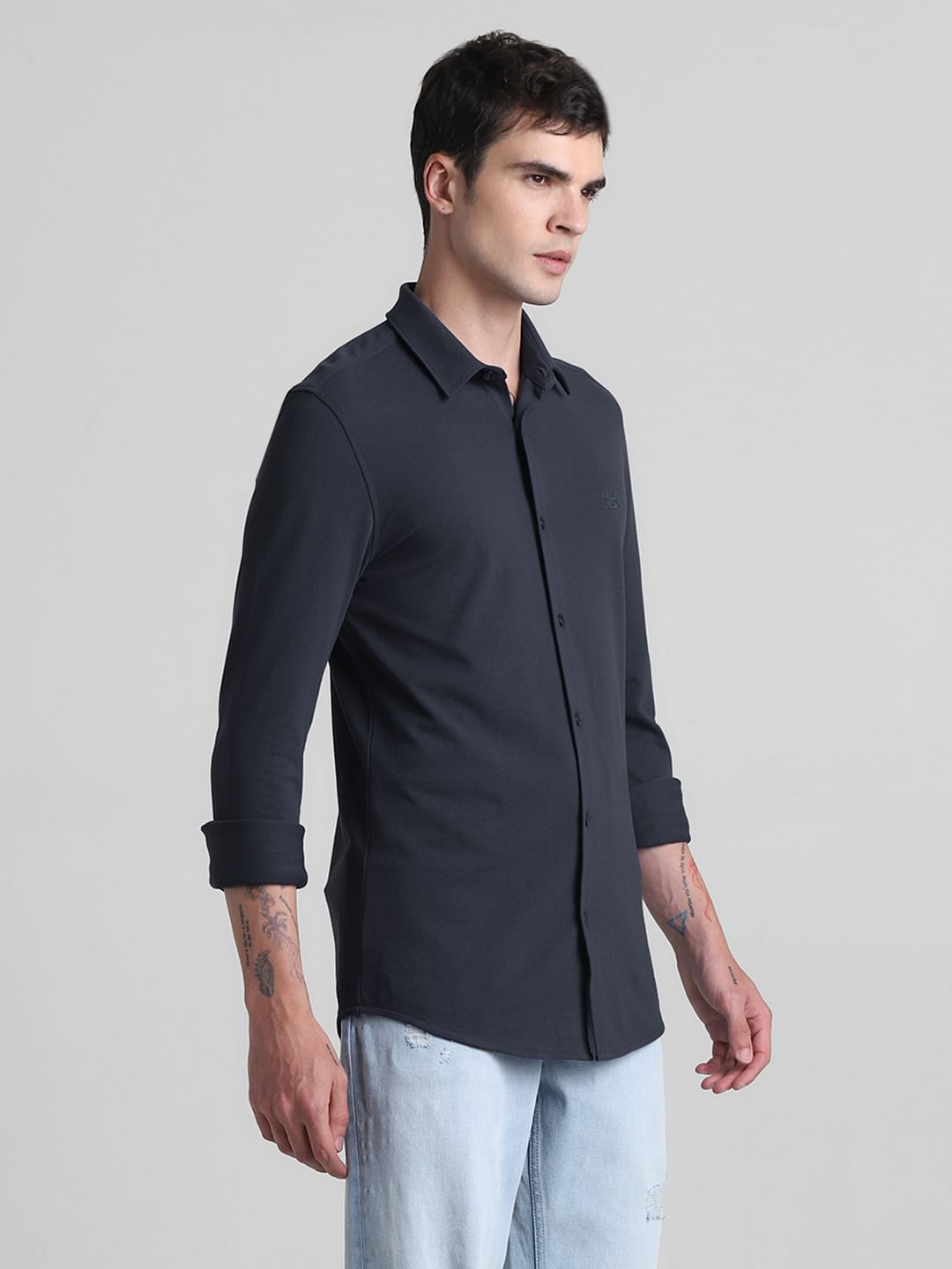 Blue Knitted Full Sleeves Shirt