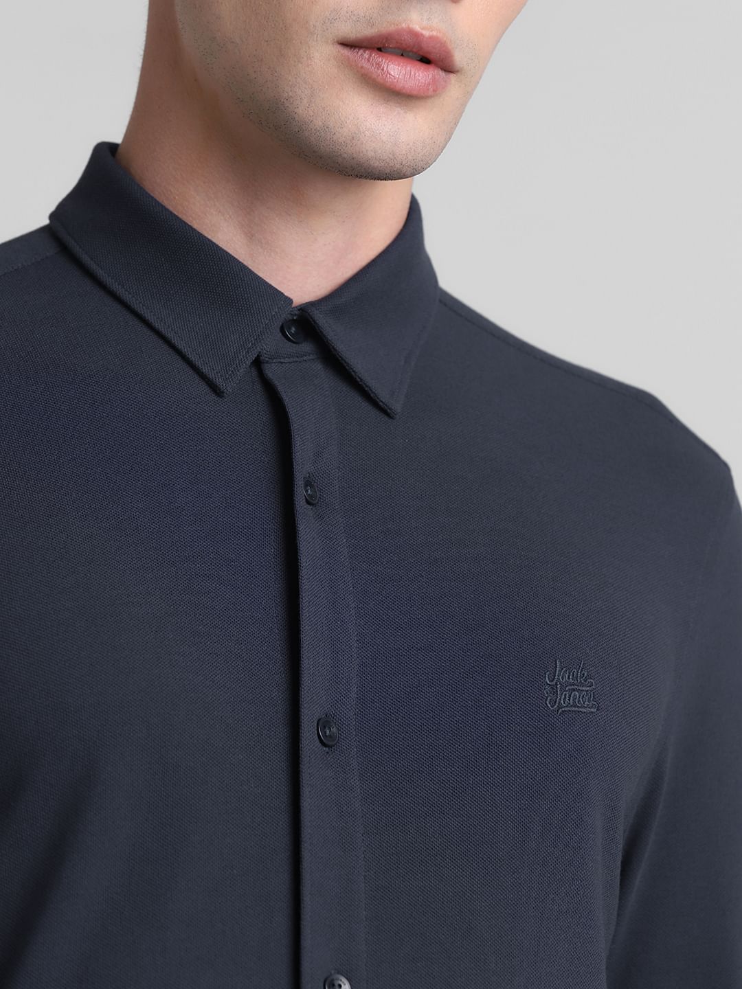 Blue Knitted Full Sleeves Shirt