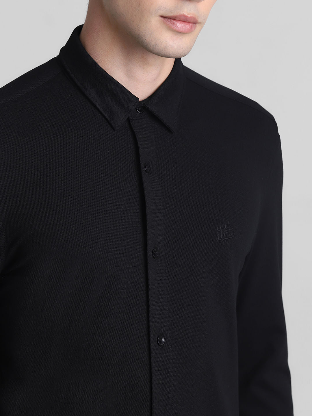 Black Knitted Full Sleeves Shirt