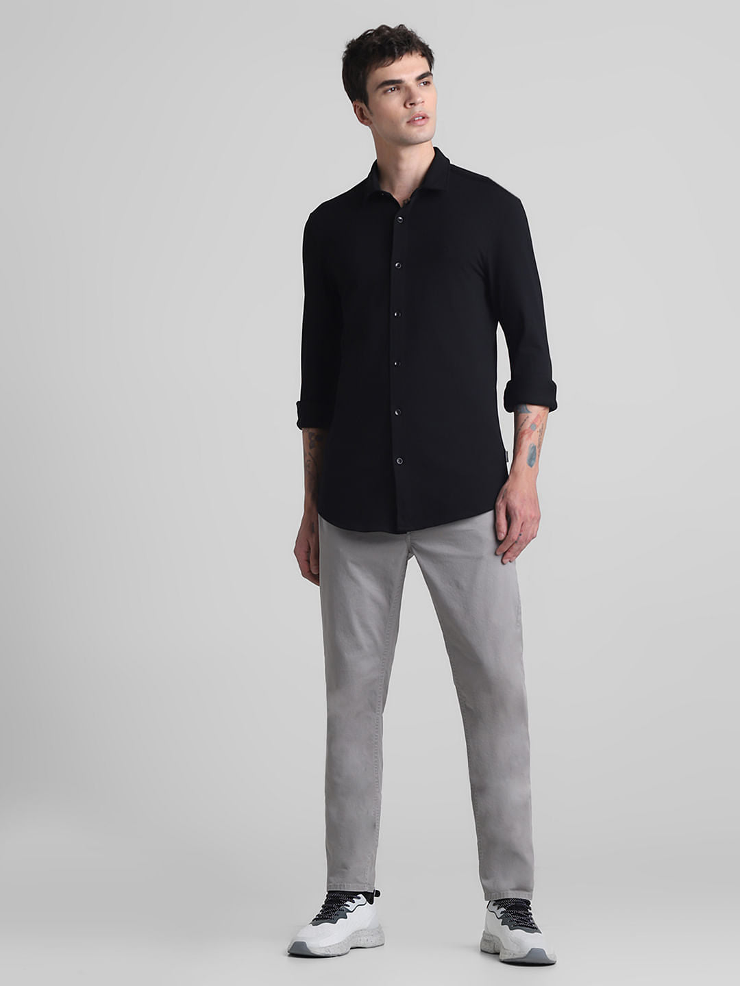 Black Knitted Full Sleeves Shirt