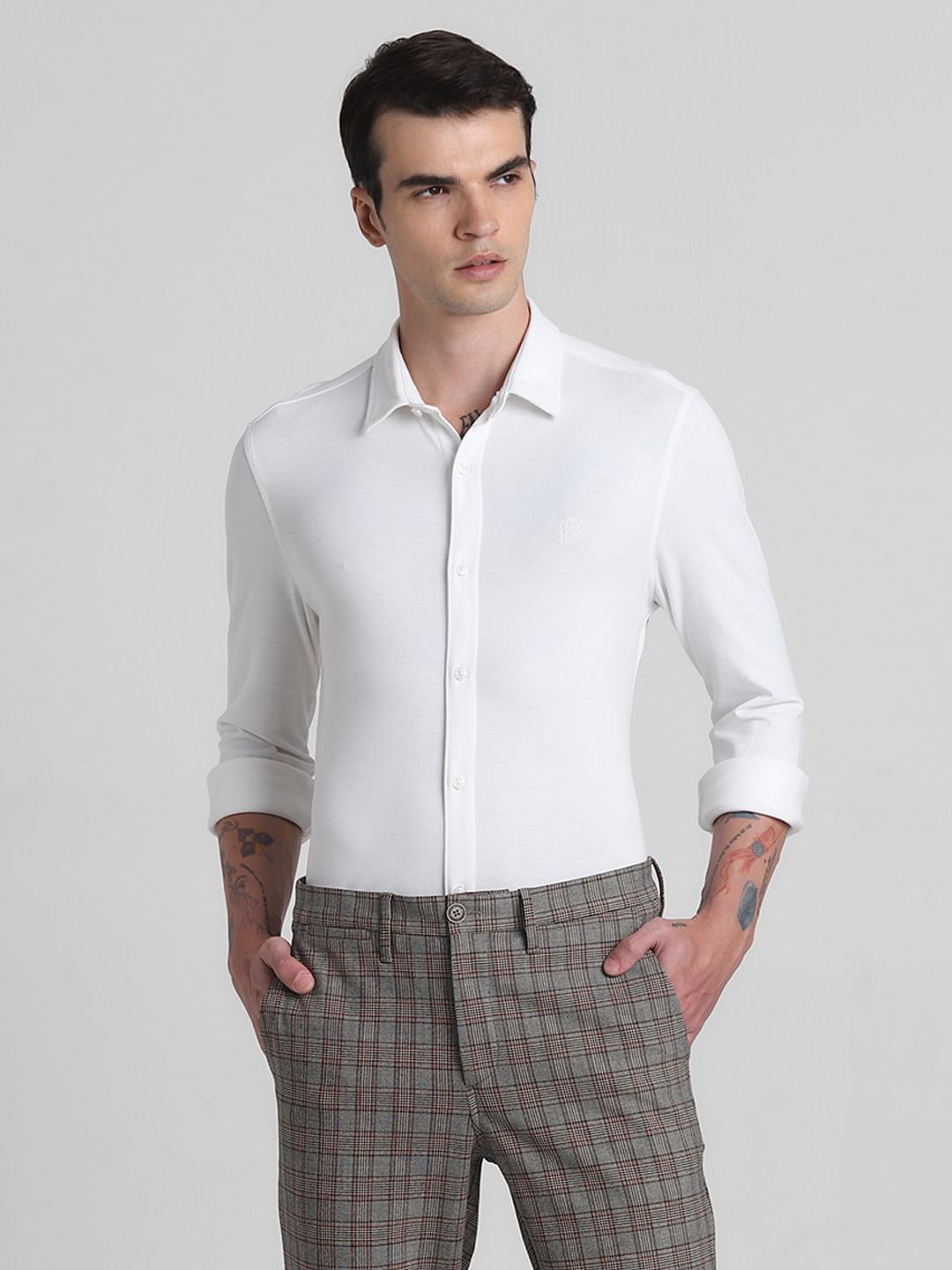 White Knit Full Sleeves Shirt
