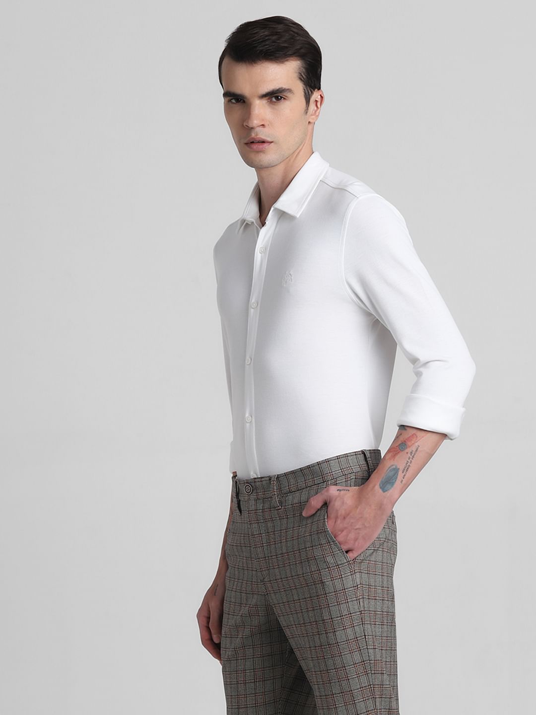 White Knit Full Sleeves Shirt