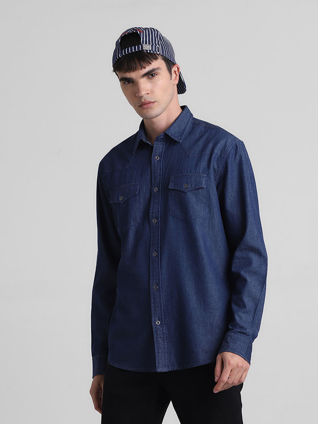 Dark Blue Cotton Denim Shirt