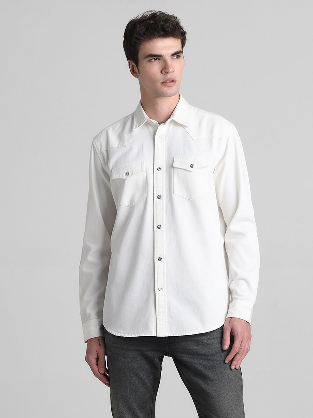 Ecru Denim Full Sleeves Shirt