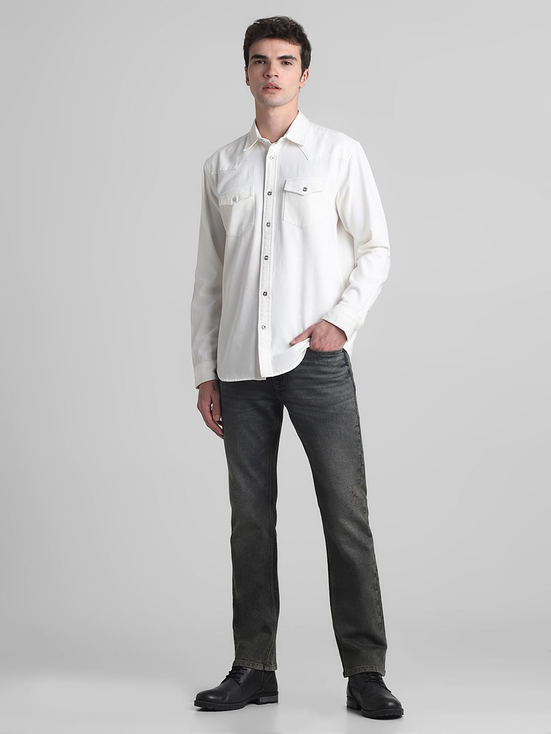 Ecru Denim Full Sleeves Shirt