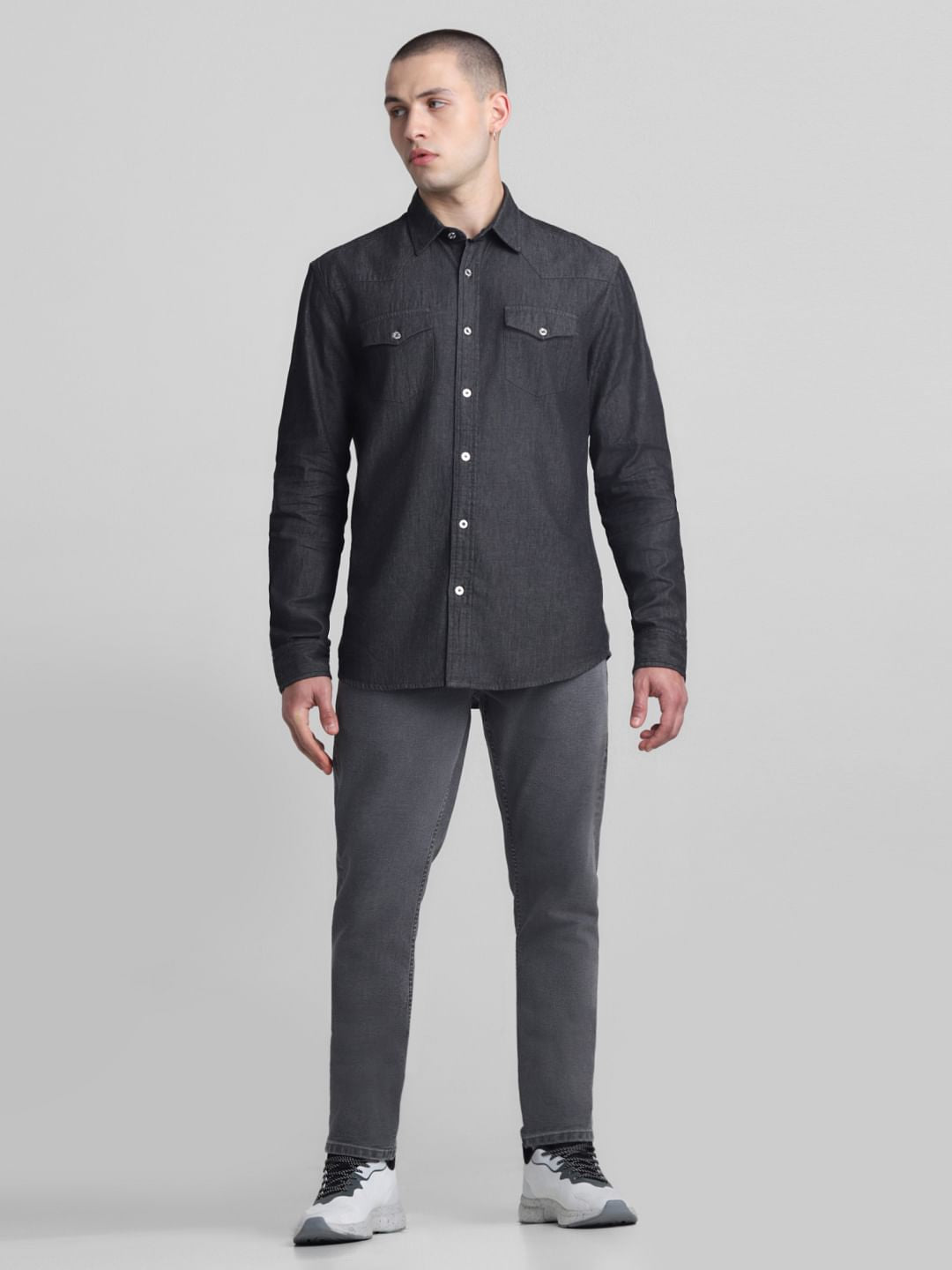 Grey Full Sleeves Denim Shirt