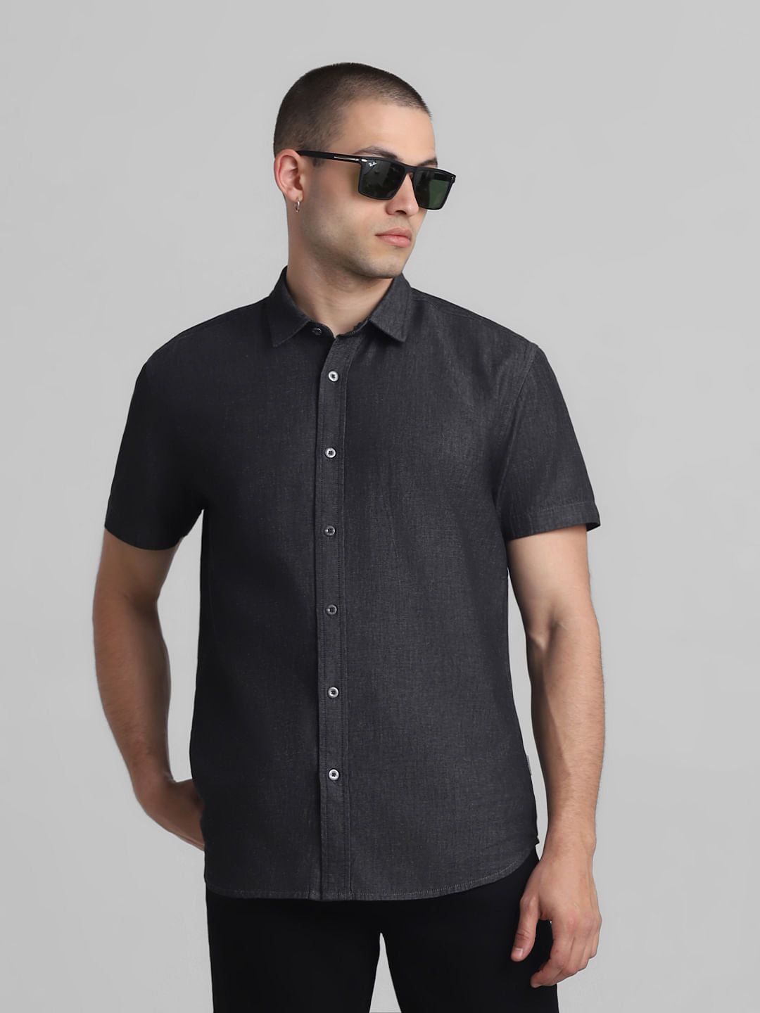 Black Denim Short Sleeves Shirt