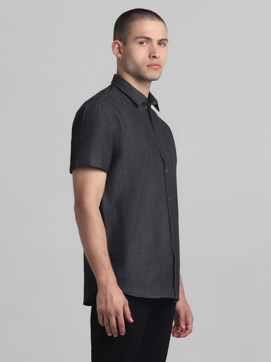 Black Denim Short Sleeves Shirt