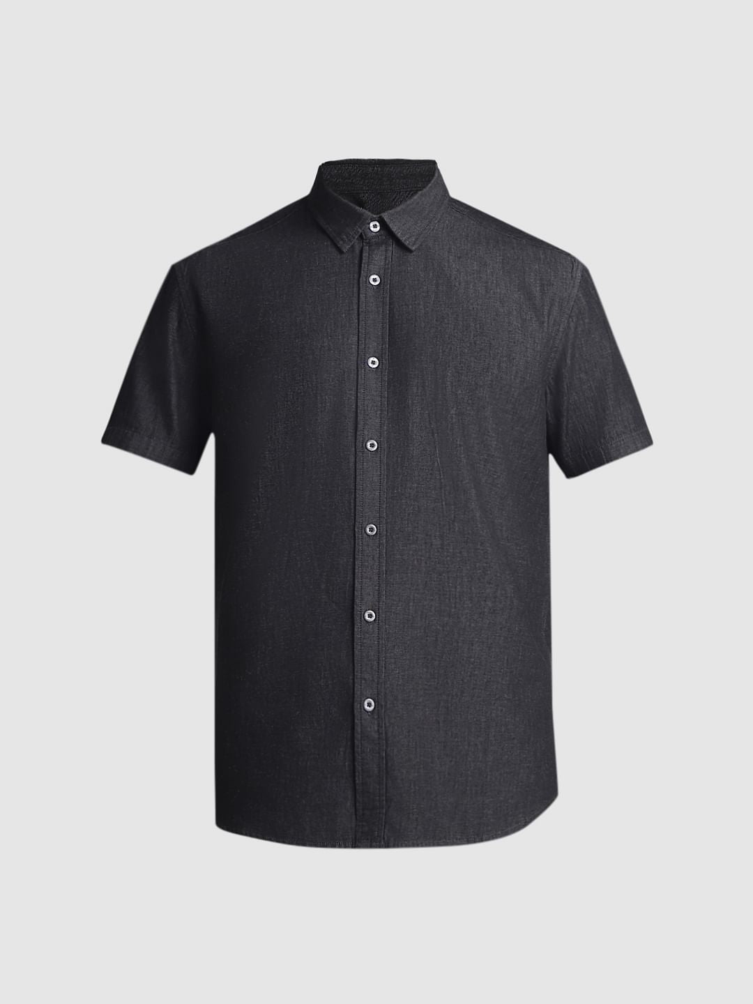 Black Denim Short Sleeves Shirt