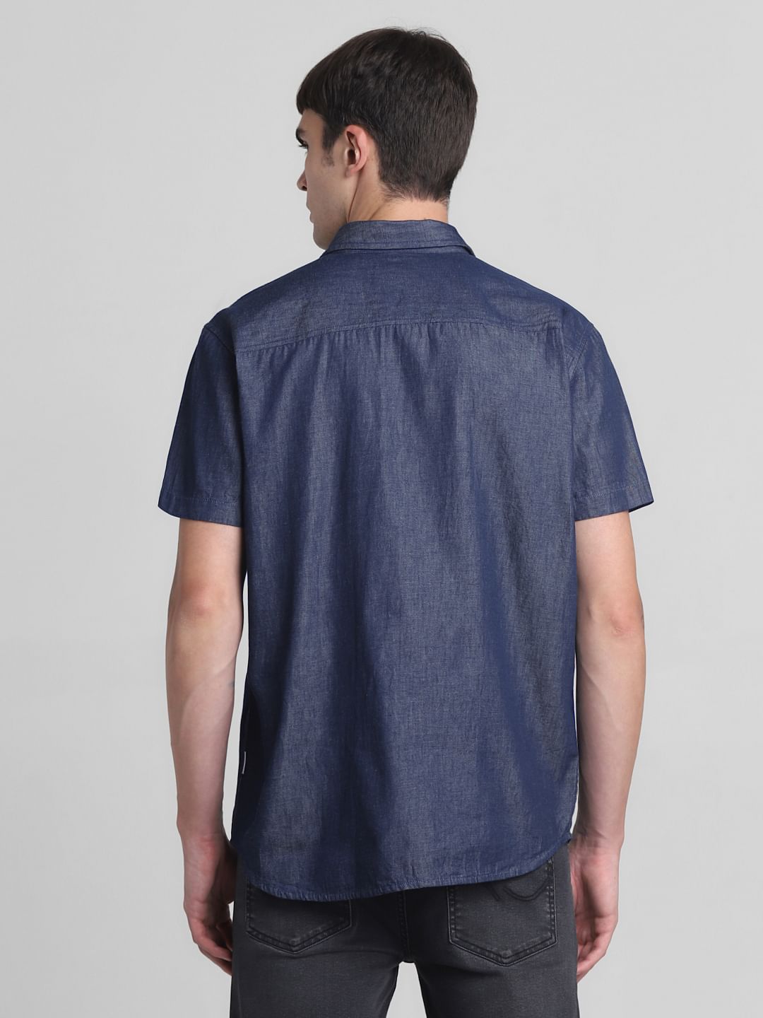 Dark Blue Denim Short Sleeves Shirt
