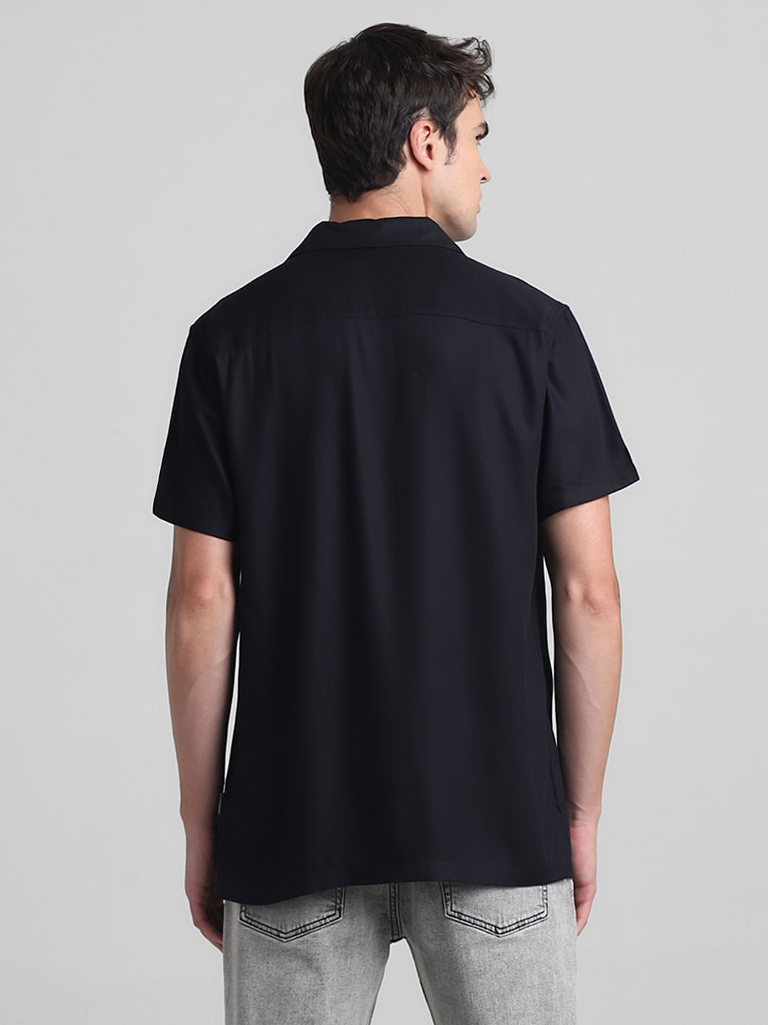 Black Cotton Short Sleeves Shirt
