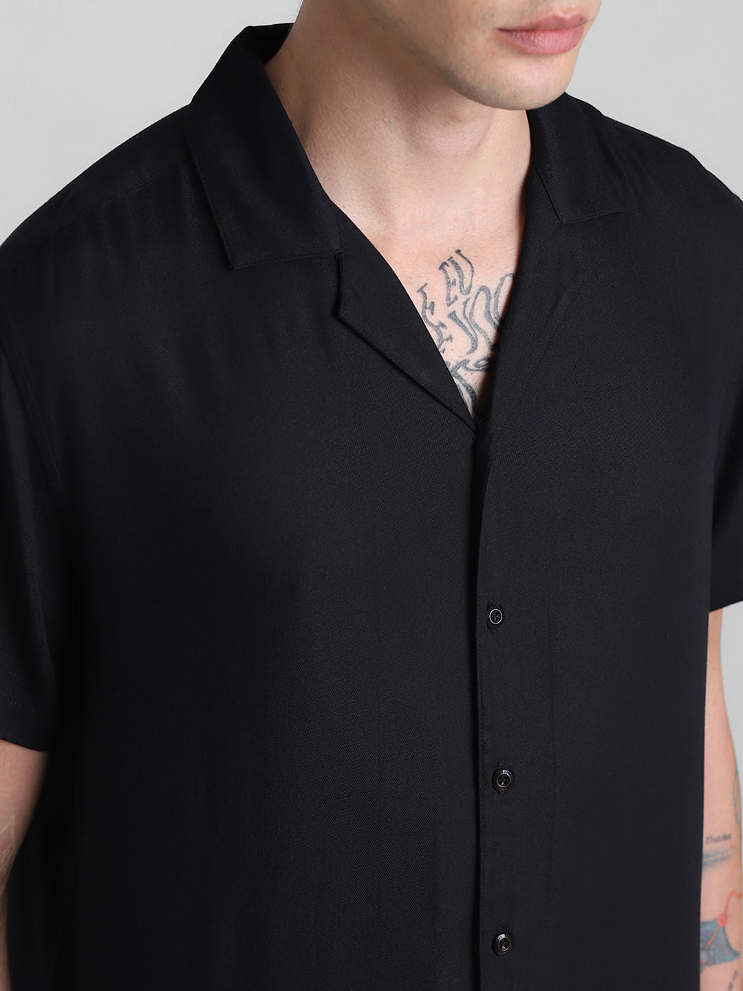 Black Cotton Short Sleeves Shirt