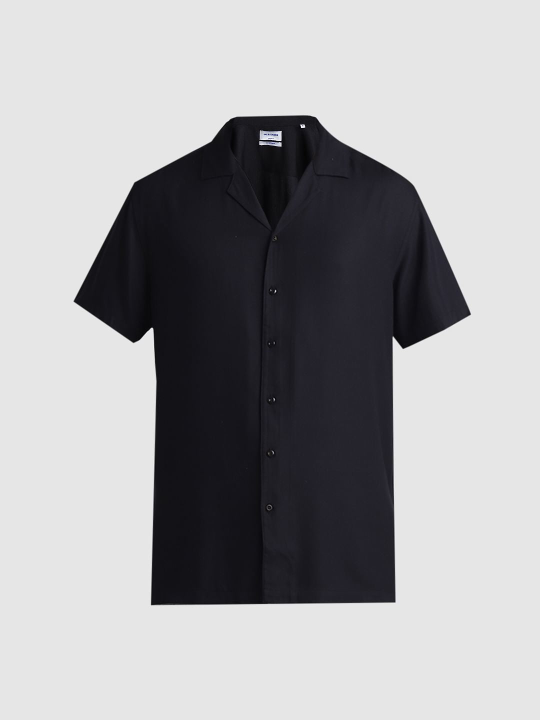 Black Cotton Short Sleeves Shirt