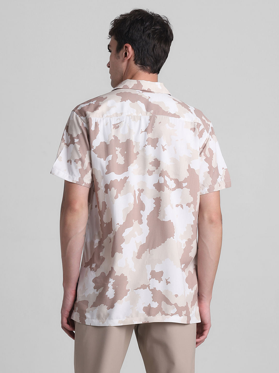 Beige Camo Print Short Sleeves Shirt