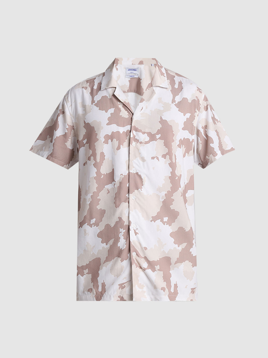 Beige Camo Print Short Sleeves Shirt