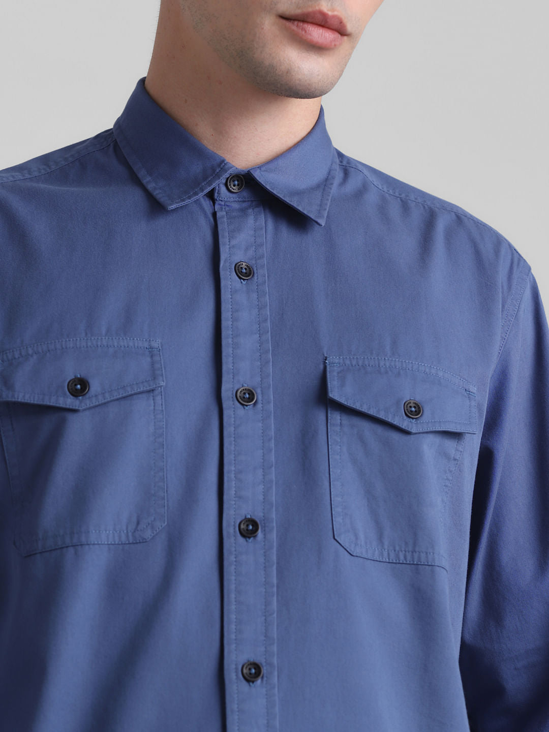 Blue Cotton Full Sleeves Shirt