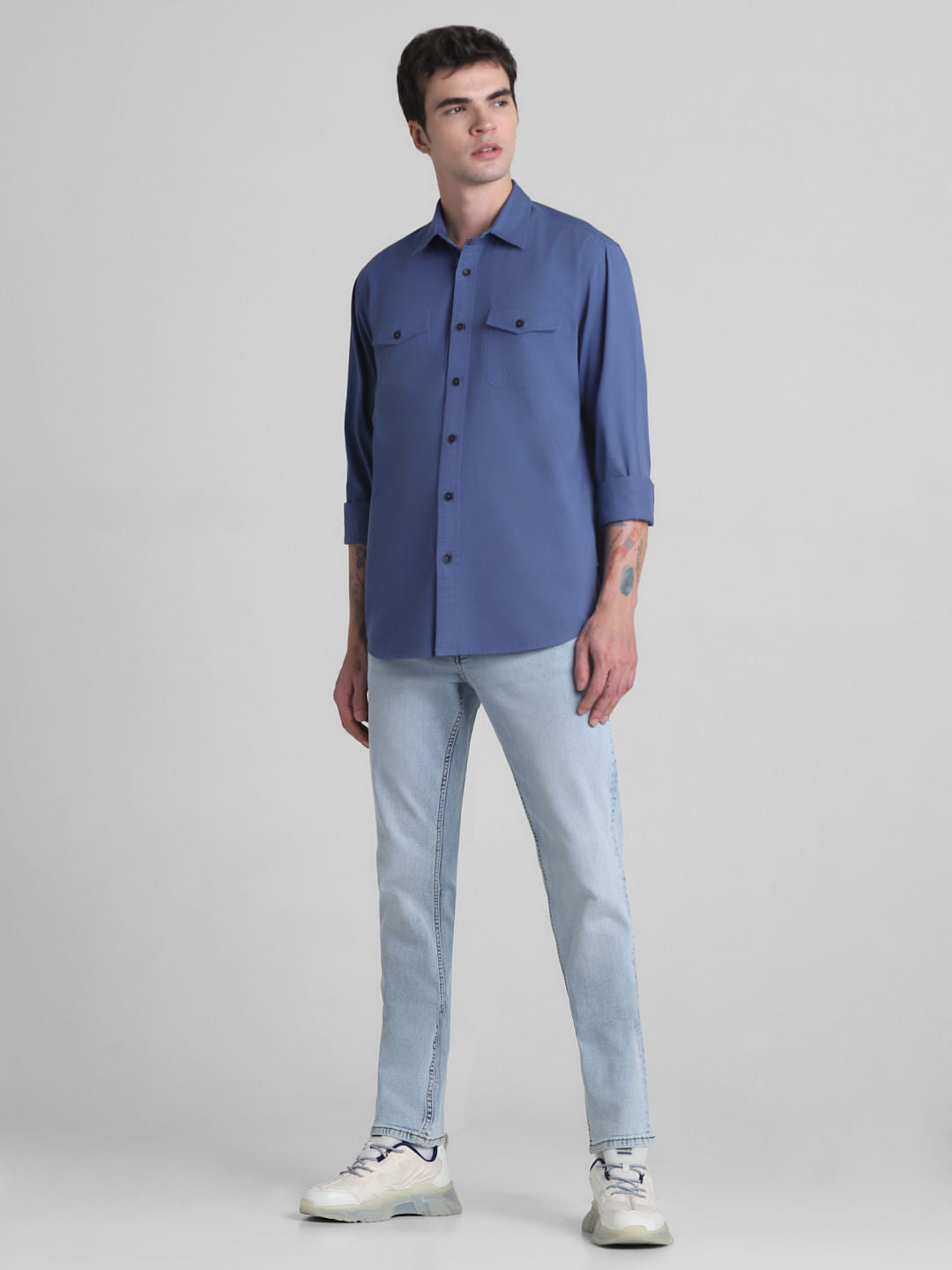 Blue Cotton Full Sleeves Shirt