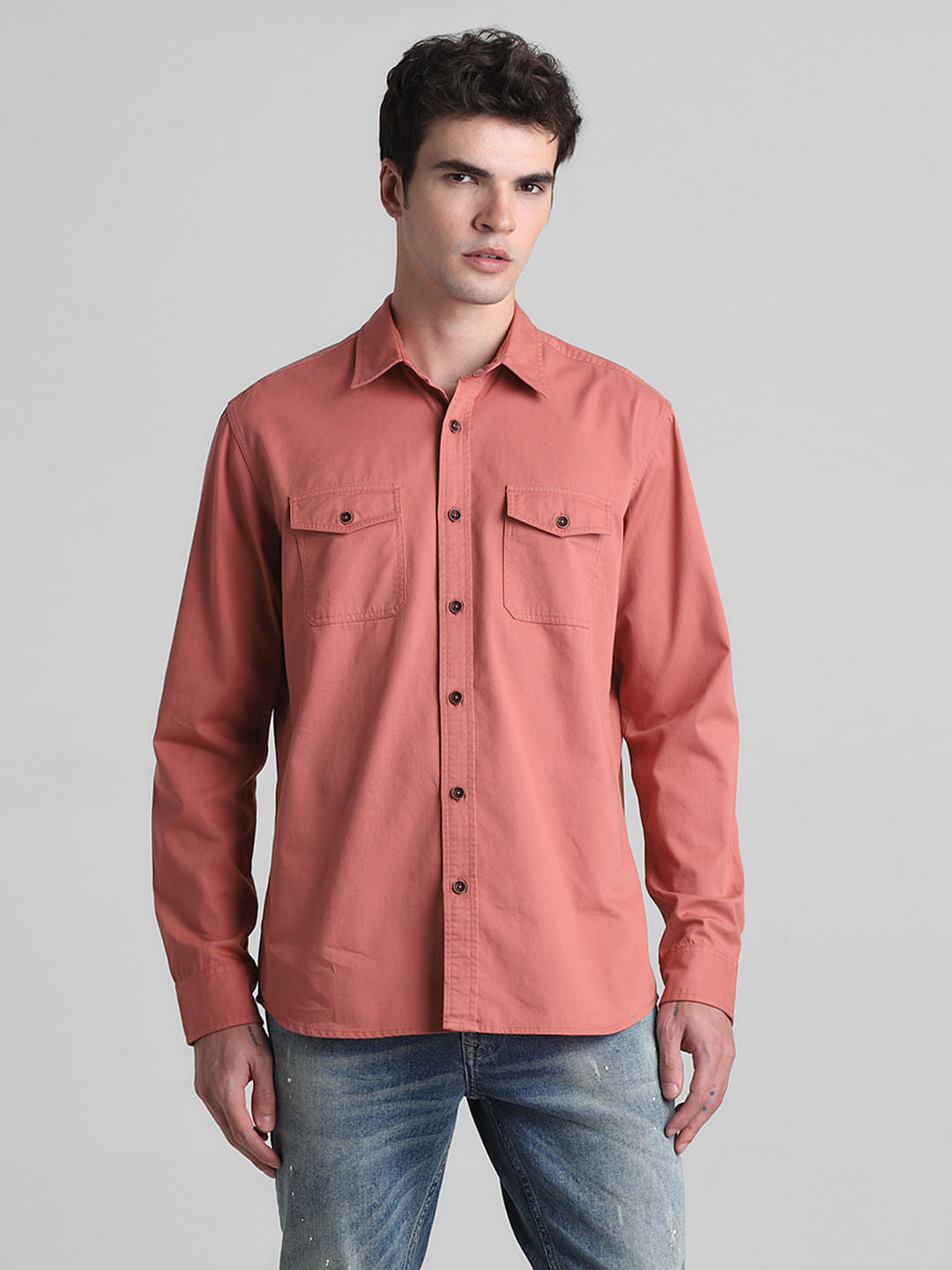 Red Cotton Full Sleeves Shirt