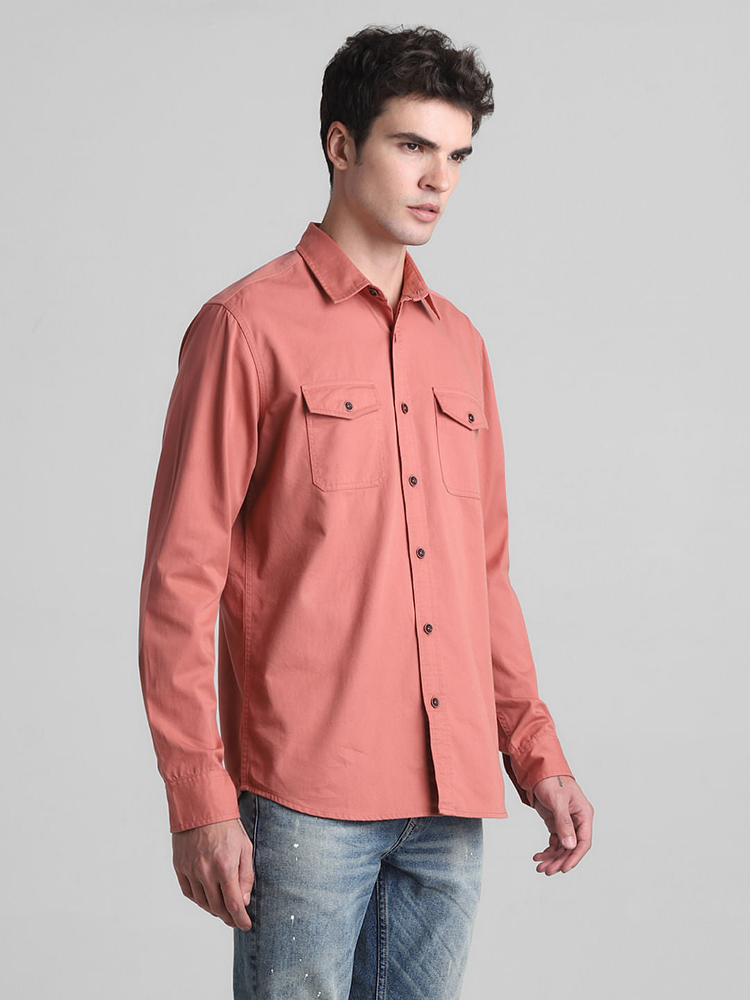 Red Cotton Full Sleeves Shirt