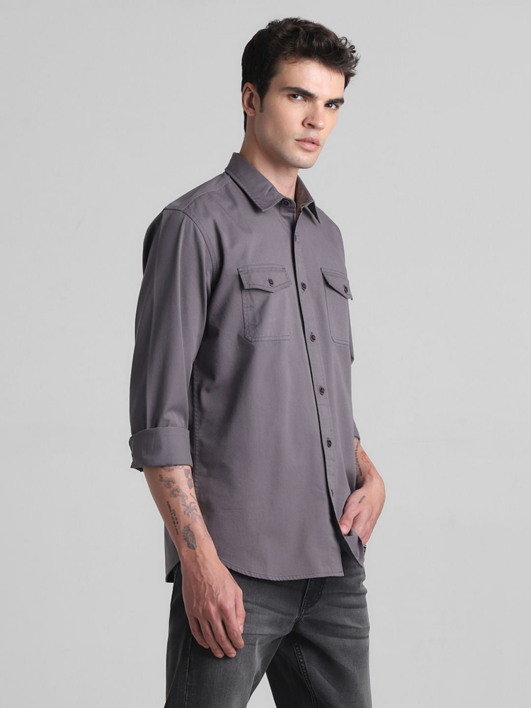 Grey Cotton Full Sleeves Shirt