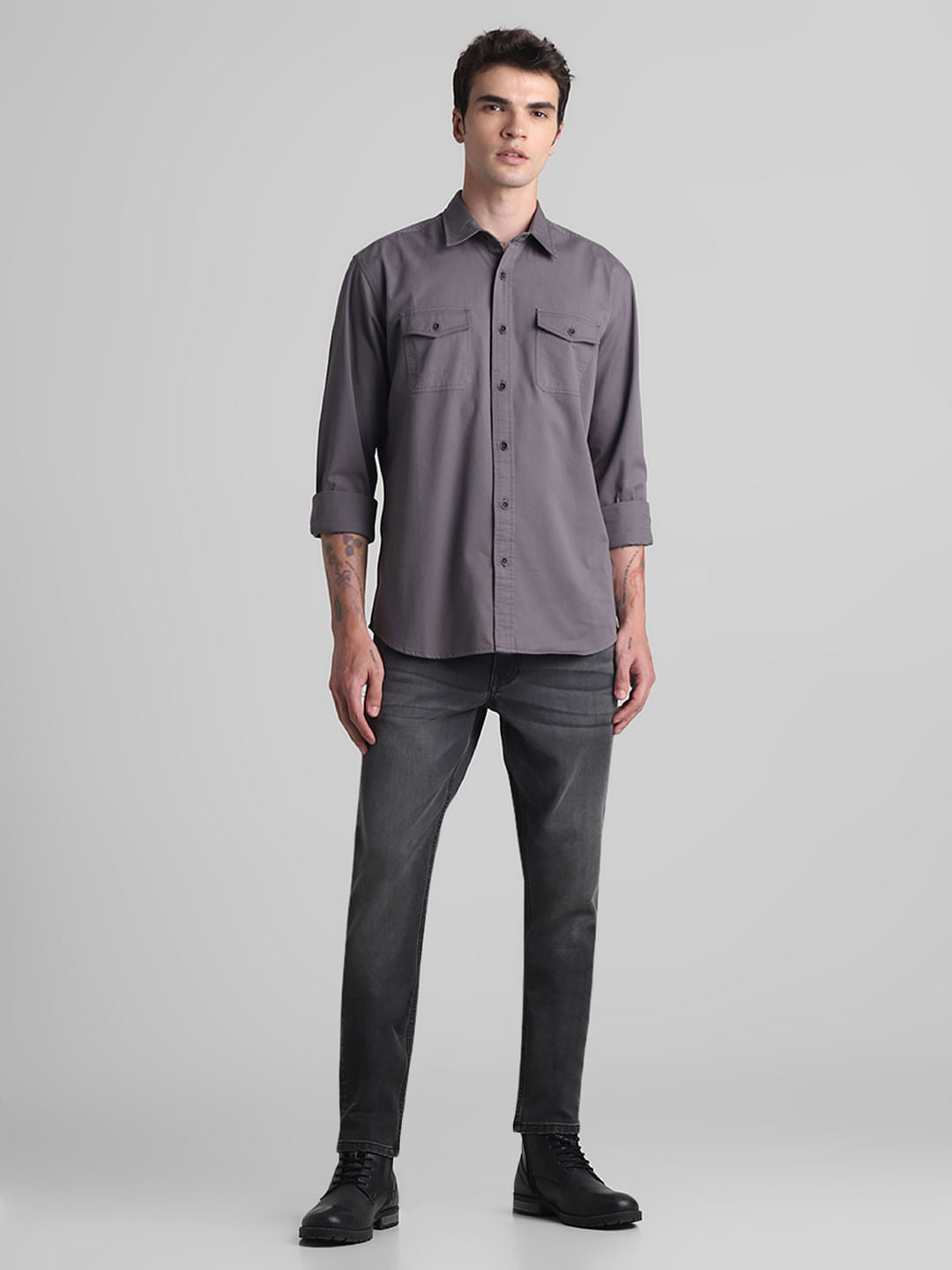 Grey Cotton Full Sleeves Shirt