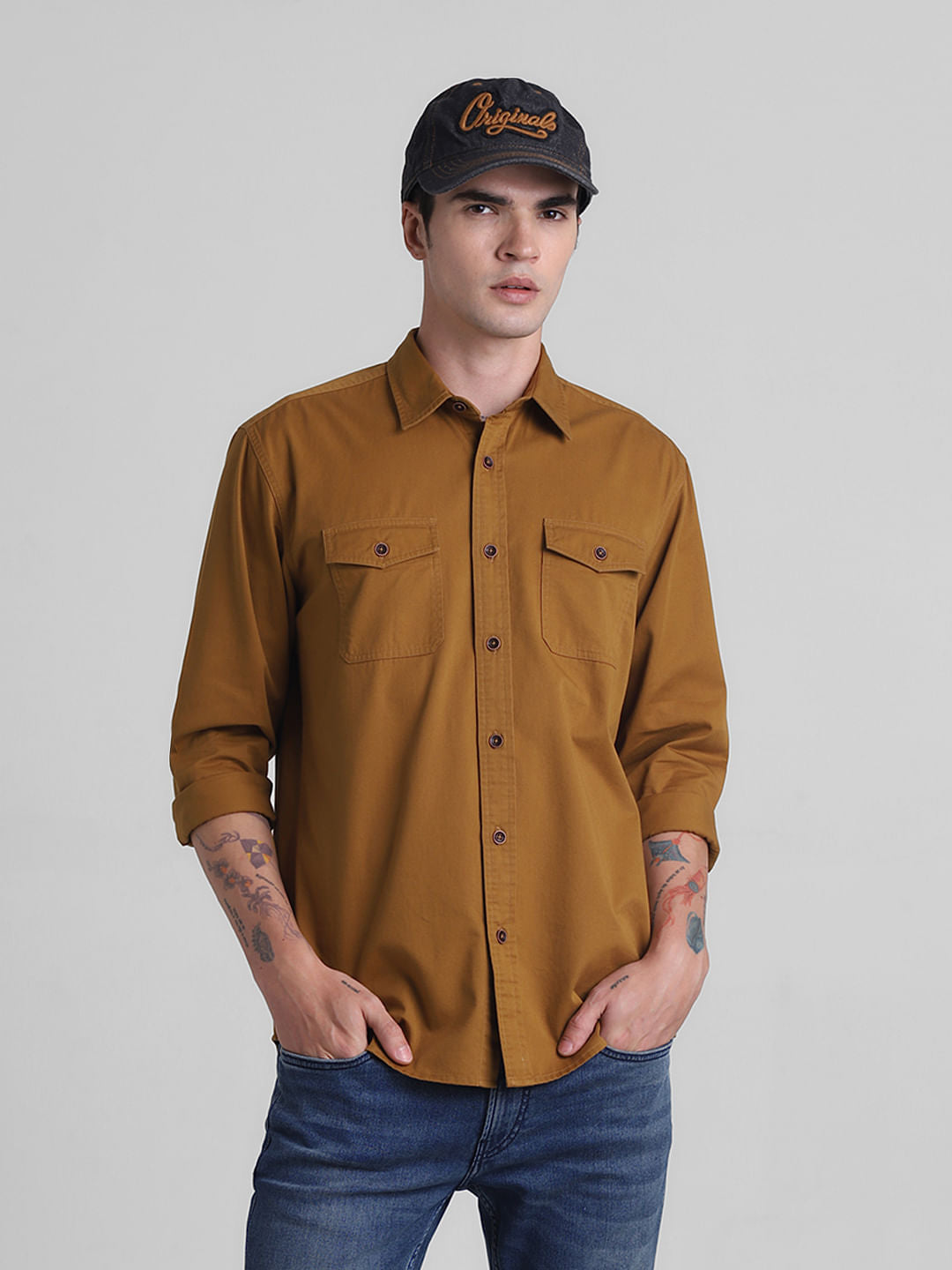 Brown Cotton Full Sleeves Shirt