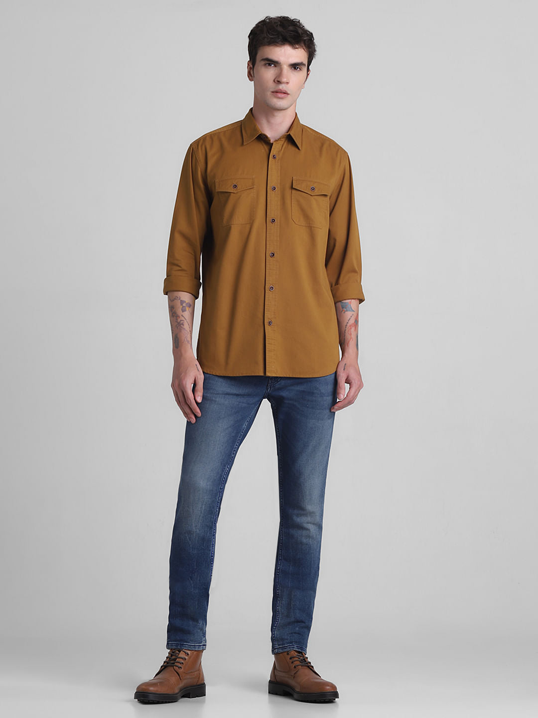 Brown Cotton Full Sleeves Shirt