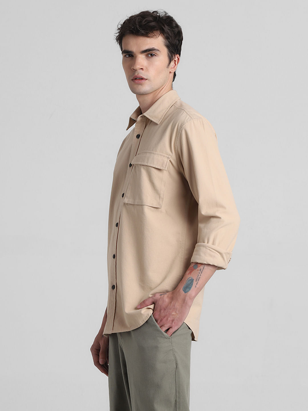 Light Brown Cotton Full Sleeves Shirt
