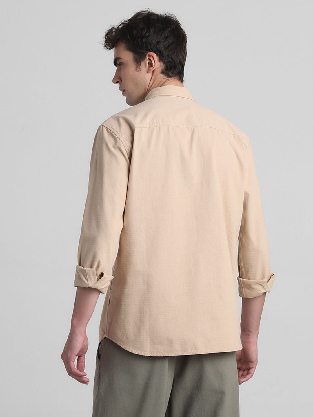 Light Brown Cotton Full Sleeves Shirt